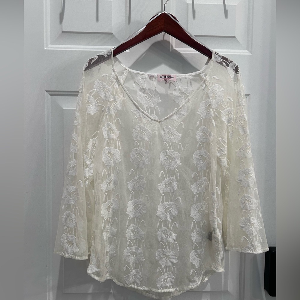 Guess Cream Floral Lace Blouse